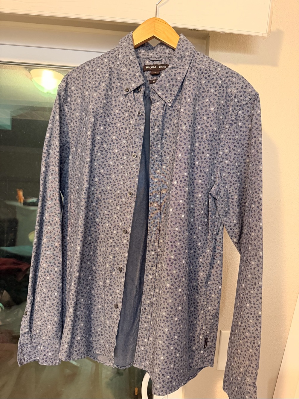 Michael Kors Men's Navy Blue Floral-Print Button-Down Shirt
